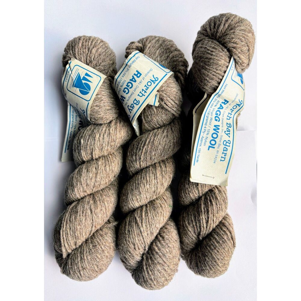 Lot 3 North Bay Ragg Wool Yarn, 85% Virgin Wool, 15% Nylon, 4 Ply 195 Yds/Skein